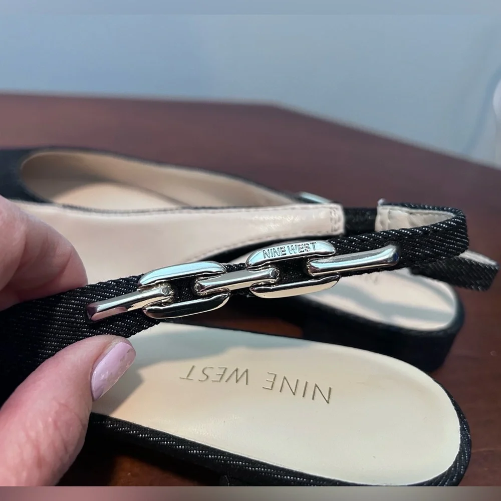 Nine West denim Babby pointy toe sling back flat 8M - Picture 5 of 14